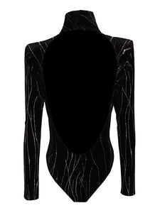 Gloria Black Body Suit With Silver detail