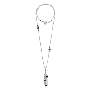 Dream Catcher Torsal Silver. Stunning semi long chain necklace. Feather with three stones representing a "Dream Catcher" 