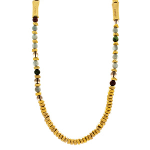 Ambra. Long necklace with four golden bamboos and 6mm stones