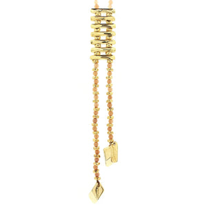 Cora. Beautiful long tie style gold and stone necklace, with 6mm Gemstones  and 2 Golden rhombus.