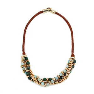 Kalahari. Elegant, practical and perfect to wear on repeat semiprecious stone, gold and leather necklace.